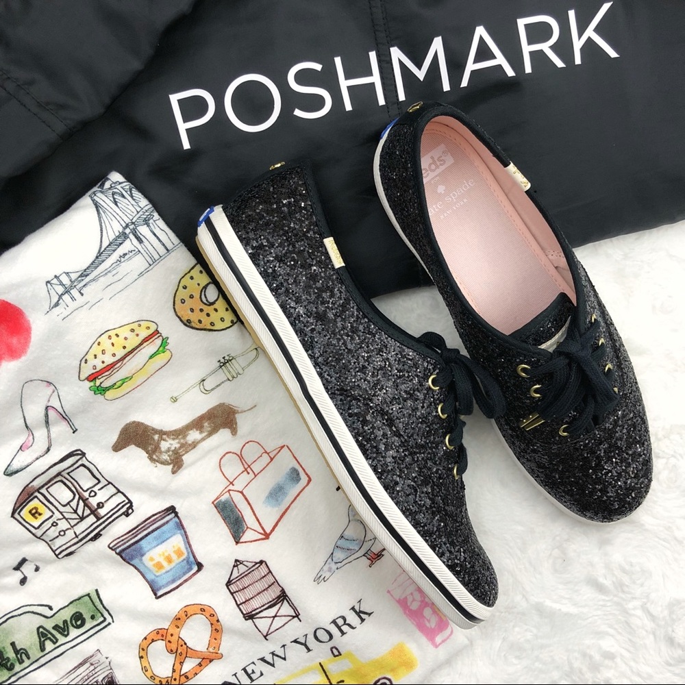 kate spade Black Glitter Lace-Up Sneakers